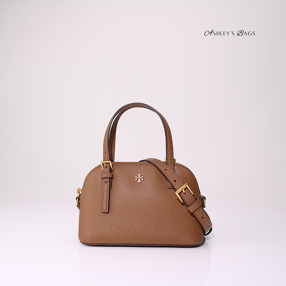 Tory Burch Emerson Dome Satchel Crossbody In Moose Brown